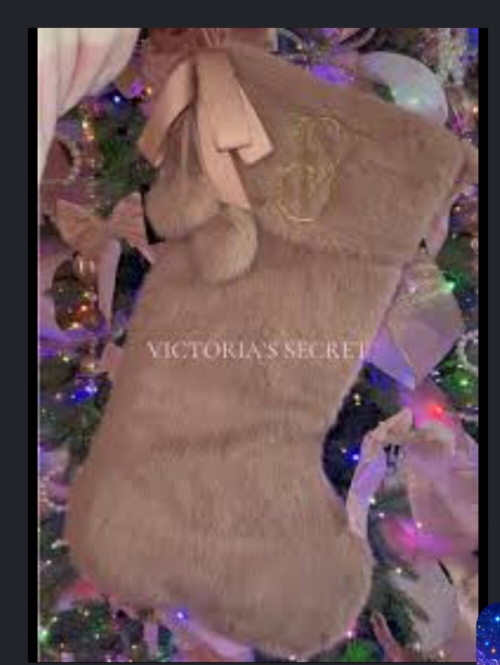 Victoria's Secret Christmas Stocking Plush 17" pinkish Mauve NWT - Picture 4 of 4
